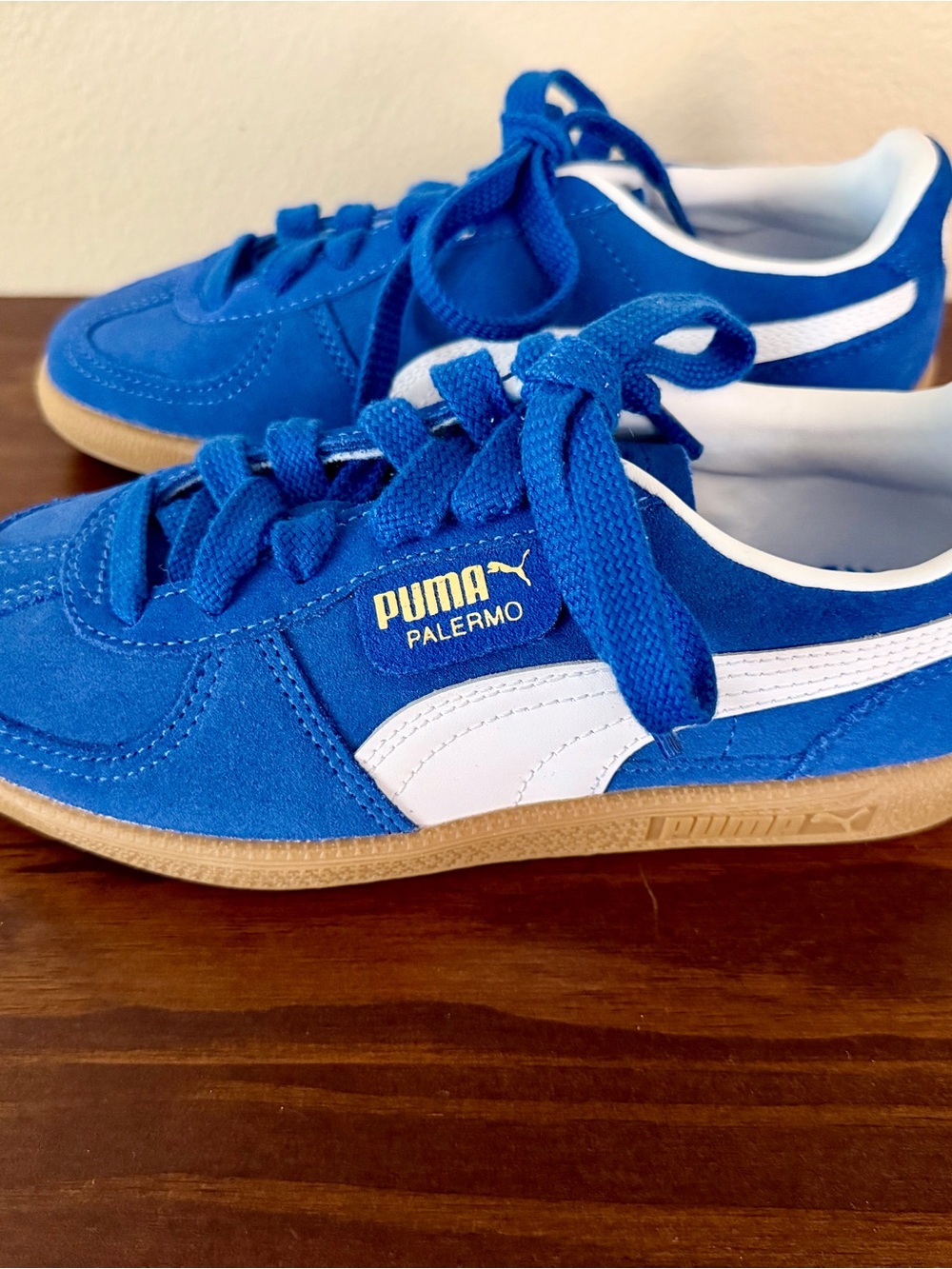 Puma Palermo Kids Suede Sneakers in Blue and White